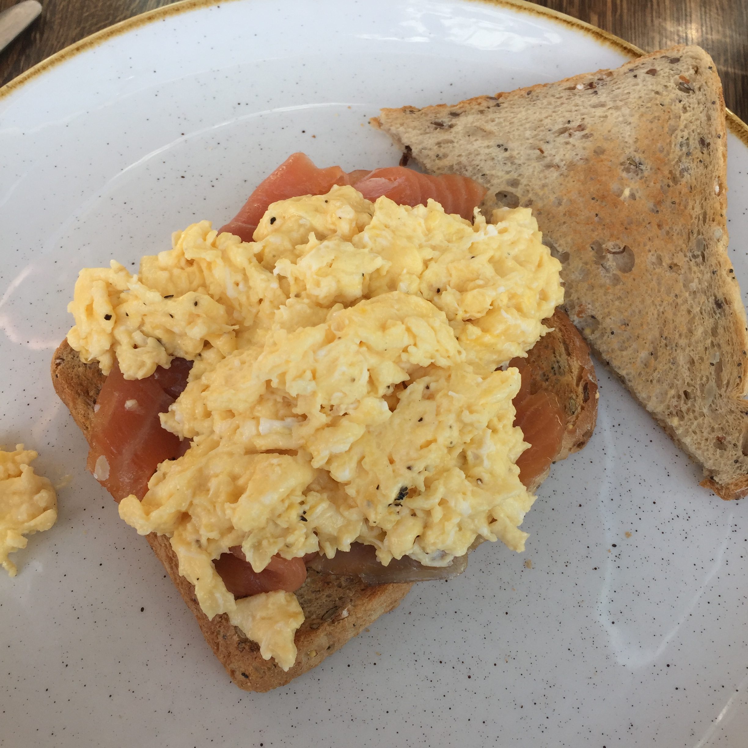 smoked salmon and scrambled eggs at alexander pope hotel